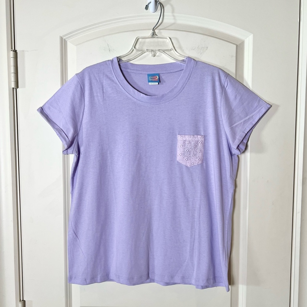 Vintage Moon Beams Purple Eyelet Lace Pocket T-Shirt Size Large
